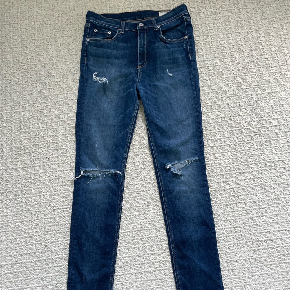 Rag & Bone Dark Wash Distressed Skinny Jeans